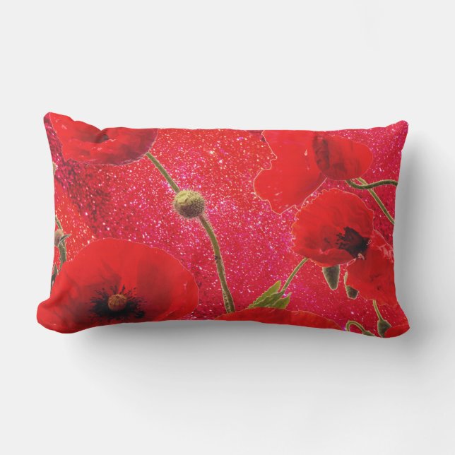 Poppy Flowers Red Glitter Sparkle Glittery 2020 Lumbar Cushion (Front)