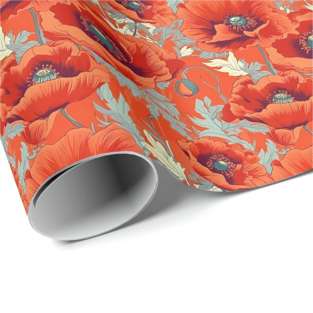 Poppy Flowers Red Wrapping Paper (Roll Corner)