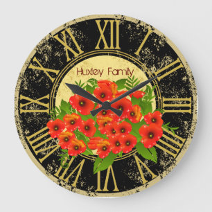 Poppy Flowers Vintage Wall Clock