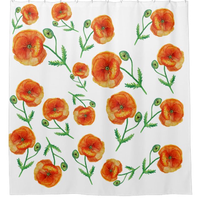 Poppy Flowers Watercolor Art Shower Curtain (Front)