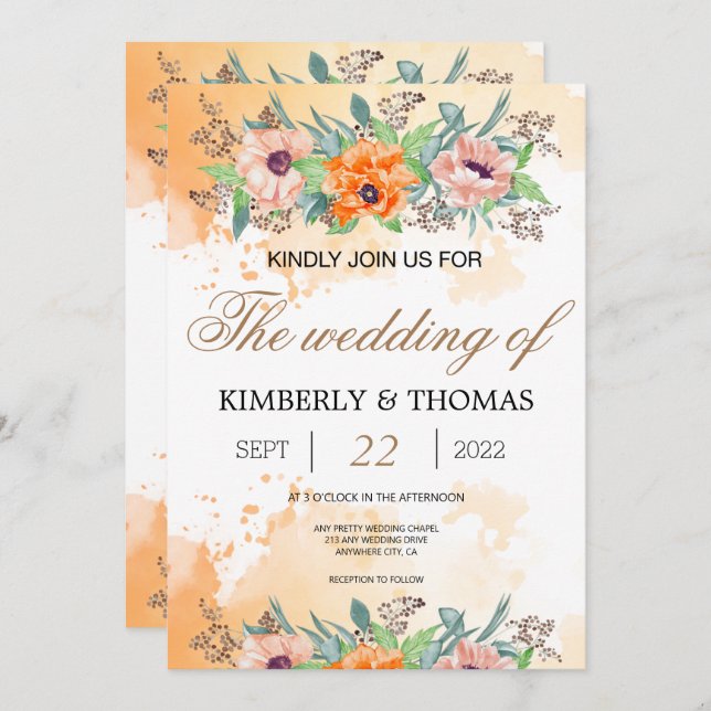 Poppy Flowers Watercolor Wedding Invitation (Front/Back)