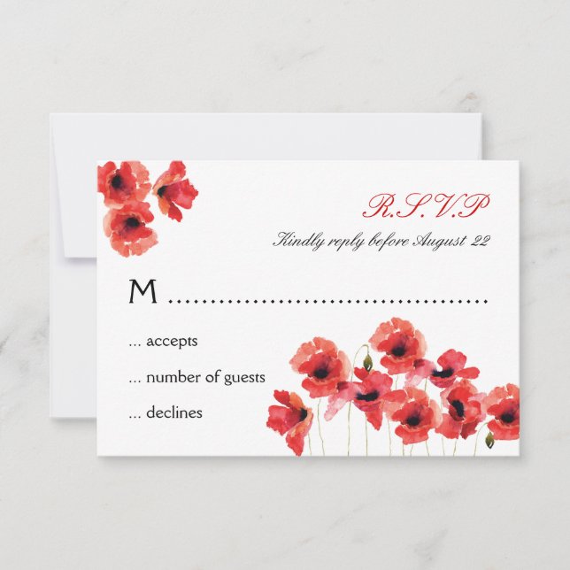 Poppy Flowers Wedding RSVP Card (Front)