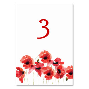 Poppy Flowers Wedding Table Number