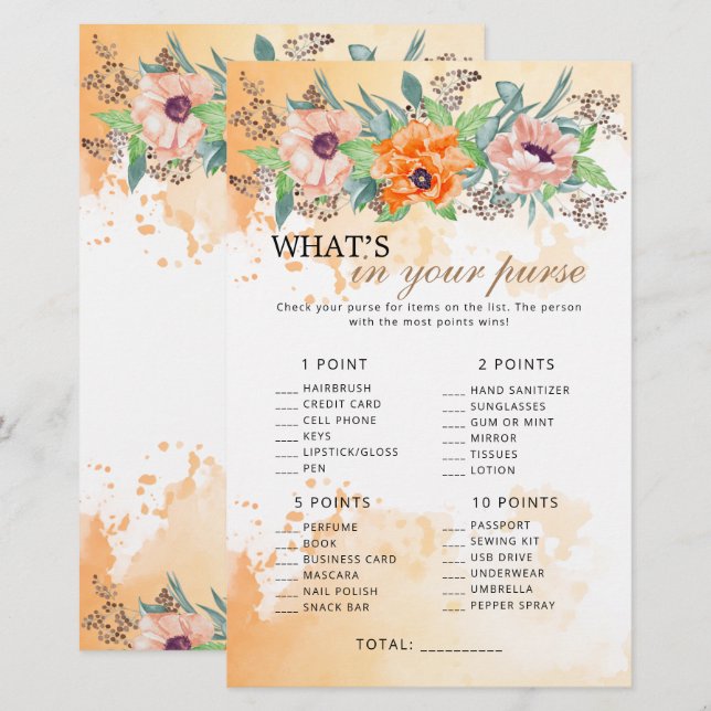 Poppy flowers what's in your purse game (Front/Back)