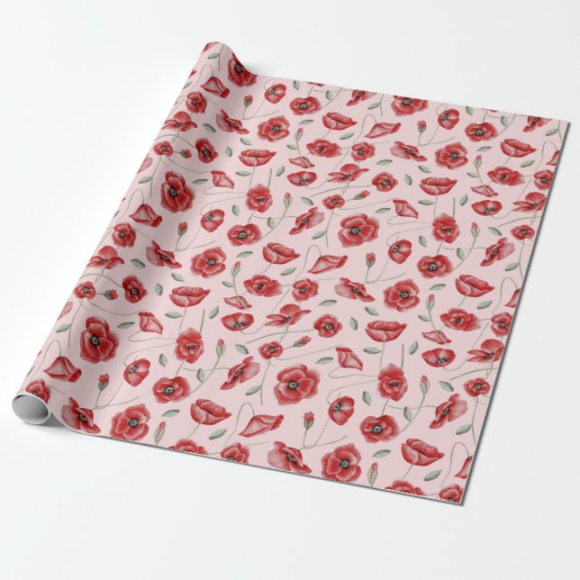 Poppy Flowers Wrapping Paper (Unrolled)