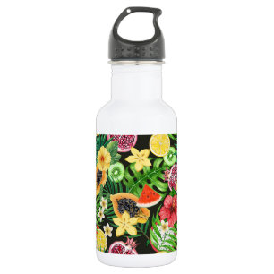 Poppy garden in coral and brown 532 ml water bottle