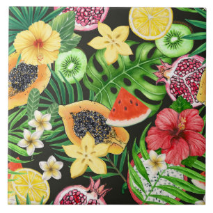 Poppy garden in coral and brown ceramic tile