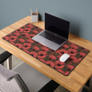 Poppy garden in coral and brown desk mat