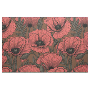 Poppy garden in coral and brown fabric