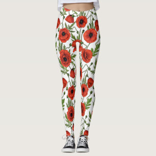 Poppy garden in coral and brown leggings