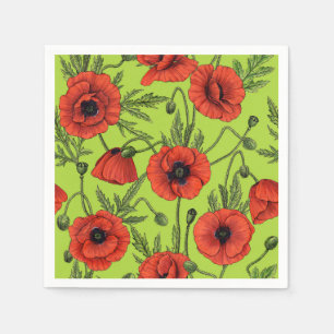 Poppy garden in coral and brown napkin