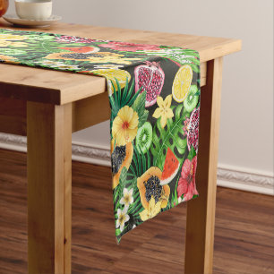 Poppy garden in coral and brown short table runner