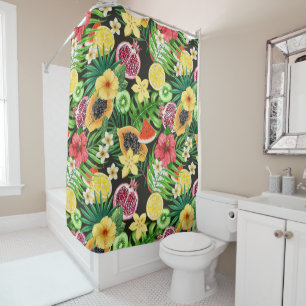 Poppy garden in coral and brown shower curtain