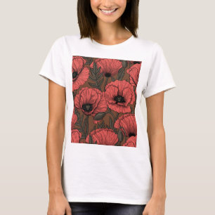 Poppy garden in coral and brown T-Shirt