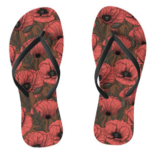 Poppy garden in coral and brown thongs