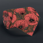 Poppy garden in coral and brown tie<br><div class="desc">Vector pattern made of hand-drawn poppies.</div>
