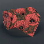 Poppy garden in coral and brown tie<br><div class="desc">Vector pattern made of hand-drawn poppies.</div>