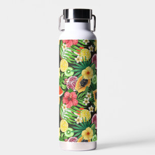 Poppy garden in coral and brown water bottle