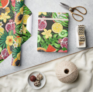 Poppy garden in coral and brown wrapping paper