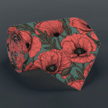 Poppy garden in coral, brown and pine green tie<br><div class="desc">Vector pattern made of hand-drawn poppies.</div>