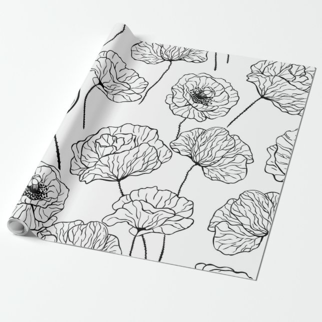 Poppy garden wrapping paper (Unrolled)