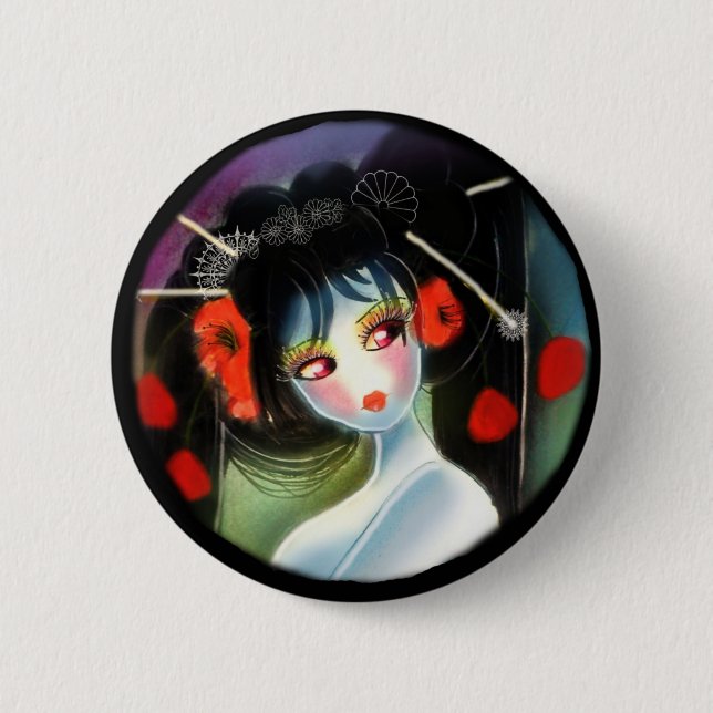 poppy geisha 6 cm round badge (Front)