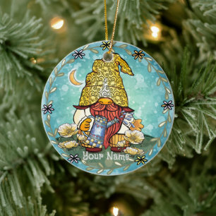 Poppy gnome  ceramic ornament