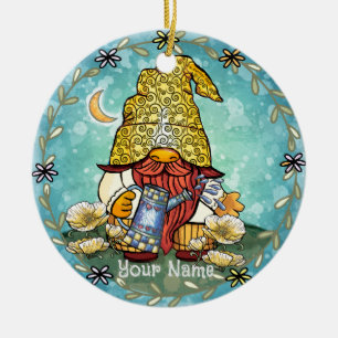 Poppy gnome  ceramic ornament