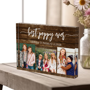 Poppy Grandfather Grandchildren Wood Photo Collage Block