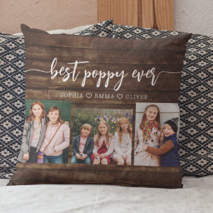 Poppy Grandfather Grandchildren Wood Photo Collage Cushion