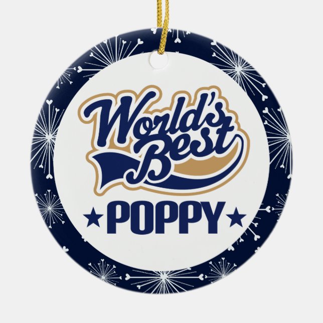 Poppy Grandpa (Worlds Best) Christmas Gift Ceramic Ornament (Front)