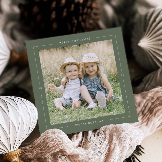 POPPY Green Photo Unique Modern Merry Christmas Holiday Card (POPPY Green Photo Unique Modern Merry Christmas Holiday Card)