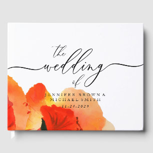 Poppy Greenery Watercolor Wedding Party Guest Book