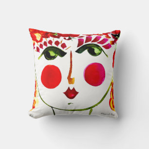 Poppy ~ Gypsy Garden Girl Cotton Pillow