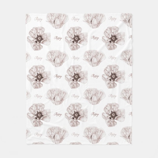 Poppy Illustrated Flower Fleece Blanket (Front)