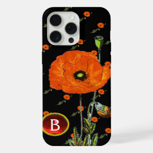 POPPY IN BLACK RED RUBY GEMSTONE MONOGRAM iPhone 15 PRO MAX CASE