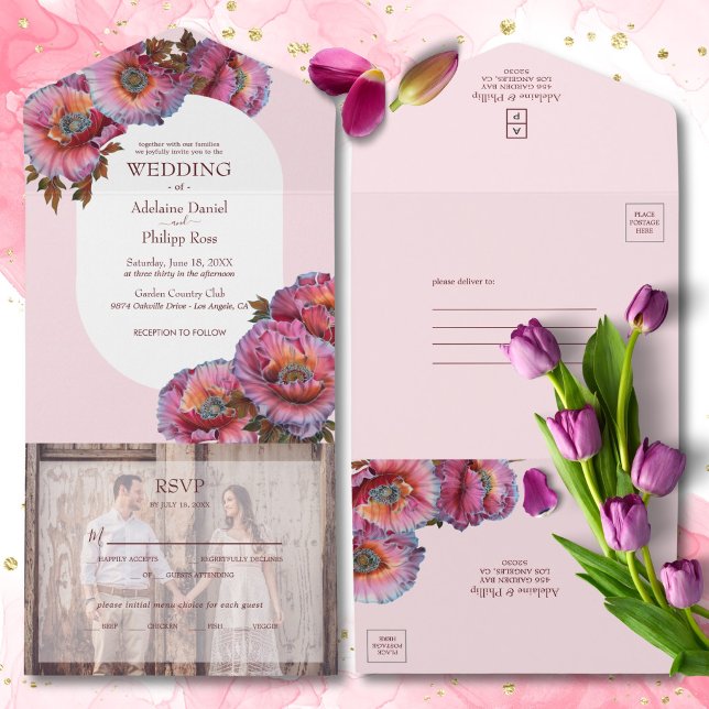 Poppy in Bloom | Elegant Floral Photo Wedding All In One Invitation (Creator Uploaded)