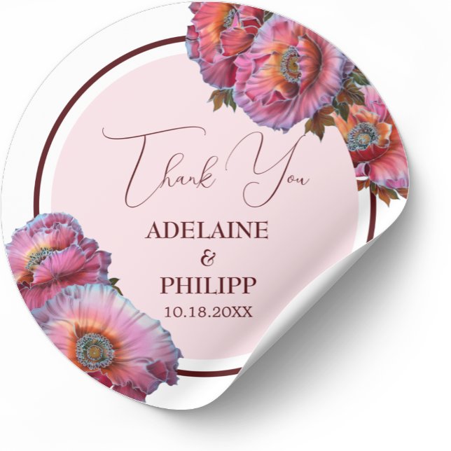 Poppy in Bloom | Elegant Floral Thank You Wedding Classic Round Sticker (Creator Uploaded)