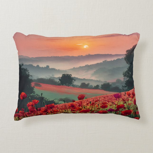 Poppy Landscape. Decorative Cushion (Front)