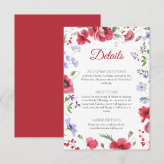 Poppy & Lavender Watercolor Floral Wedding Details Enclosure Card