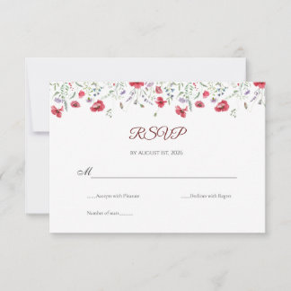 Poppy & Lavender Watercolor Floral Wedding RSVP Card