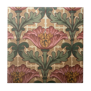 Poppy Like Flower Dusty Rose Burgundy Ceramic Tile