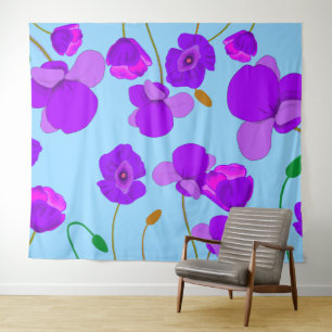 Poppy Lilac on pale-blue background Tapestry