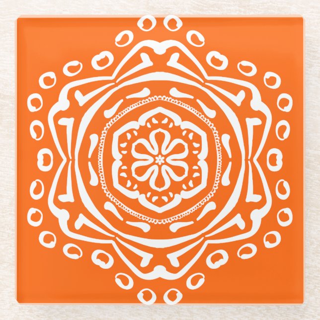 Poppy Mandala Glass Coaster (Front)