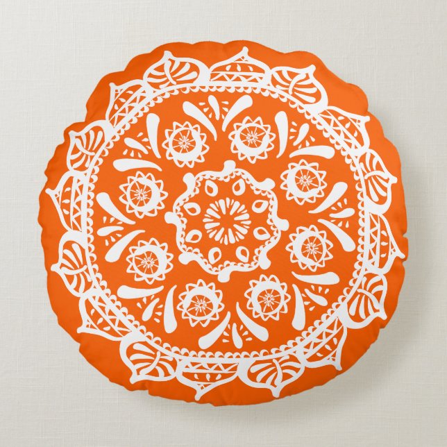 Poppy Mandala Round Cushion (Front)