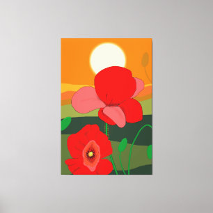 Poppy meadow at sunset canvas print