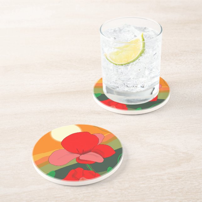 Poppy meadow at sunset   coaster (Side)