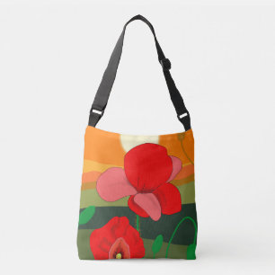 Poppy meadow at sunset crossbody bag