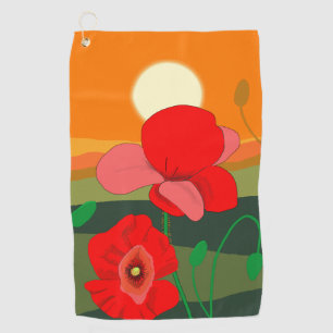 Poppy meadow at sunset   golf towel