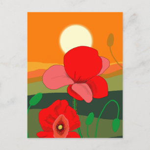 Poppy meadow at sunset postcard
